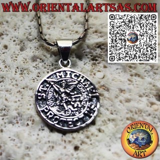 925 Sterling Silver Round Pendant Saint Michael and Guardian Angel