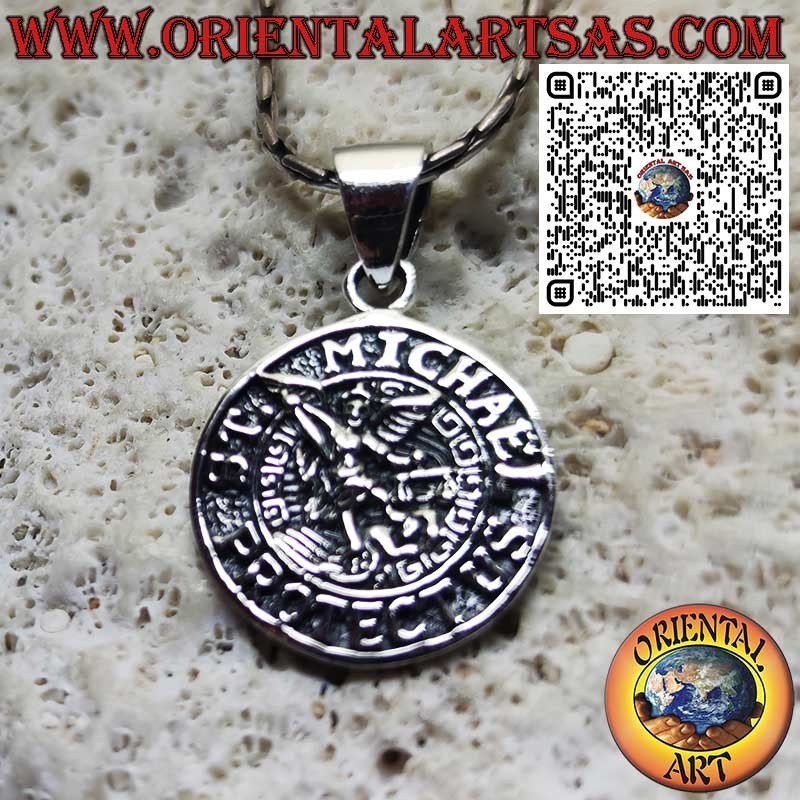925 Sterling Silver Round Pendant Saint Michael and Guardian Angel