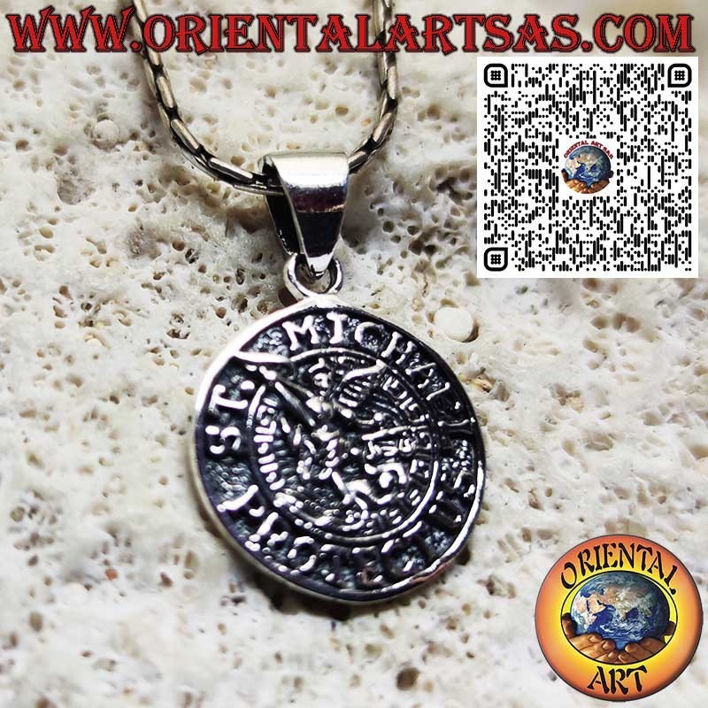 Pendentif Rond en Argent 925 Saint Michel et Ange Gardien