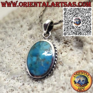 Pendentif en argent 925 avec turquoise ovale naturelle d’Arizona – Amulette de protection et d’harmonie