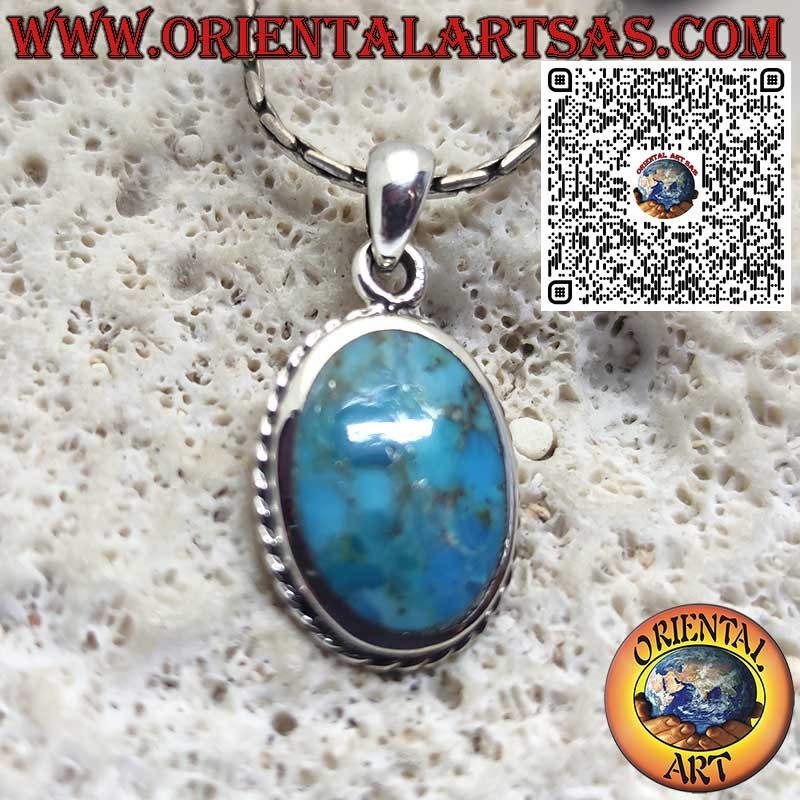 Ciondolo in Argento 925 con Turchese Ovale Naturale dell’Arizona – Amuleto di Protezione e Armonia