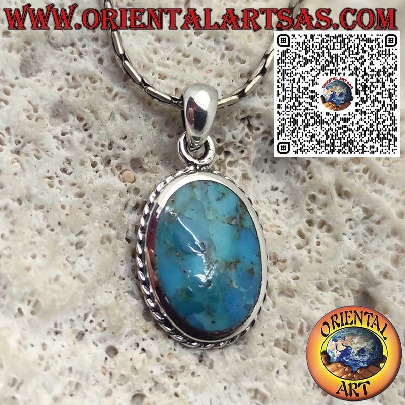 Ciondolo in Argento 925 con Turchese Ovale Naturale dell’Arizona – Amuleto di Protezione e Armonia