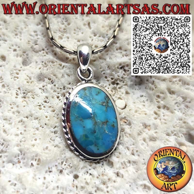 Colgante en plata 925 con turquesa oval natural de Arizona – Amuleto de protección y armonía