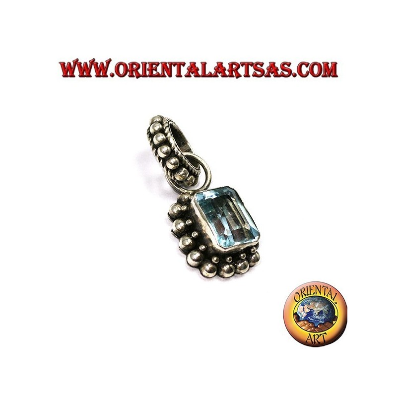 Silver pendant with rectangular natural blue topaz