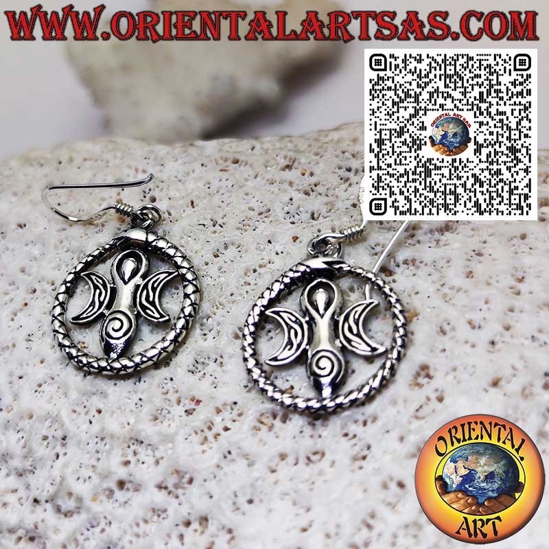 Sterling Silver 925 Earrings with Wiccan Mother Earth Goddess and Ouroboros – Esoteric and Symbolic Jewellery