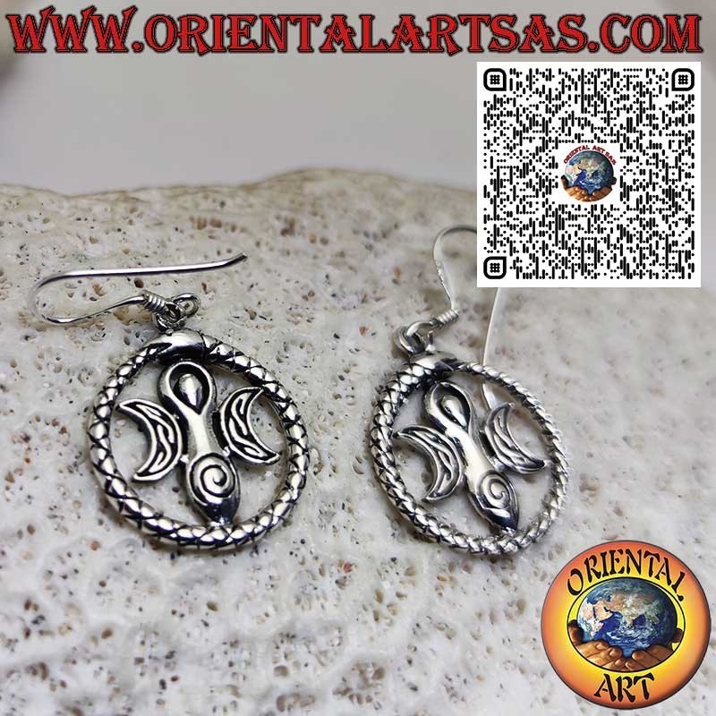 Sterling Silver 925 Earrings with Wiccan Mother Earth Goddess and Ouroboros – Esoteric and Symbolic Jewellery