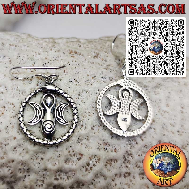 Sterling Silver 925 Earrings with Wiccan Mother Earth Goddess and Ouroboros – Esoteric and Symbolic Jewellery