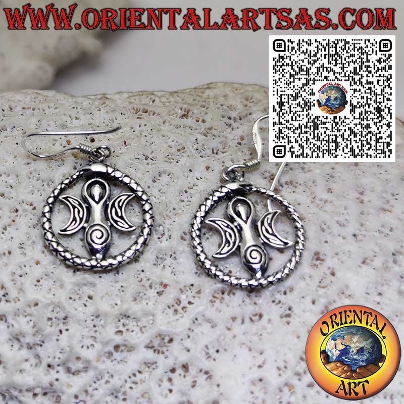 Boucles d’oreilles en argent 925 avec Déesse Mère Terre Wicca et Ouroboros – Bijoux ésotériques et symboliques