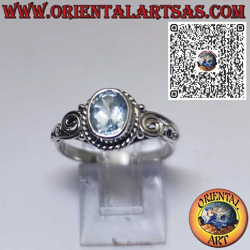 Sterling Silver 925 Ring with Natural Oval Topaz and Side Spiral – Elegant and Symbolic Jewellery