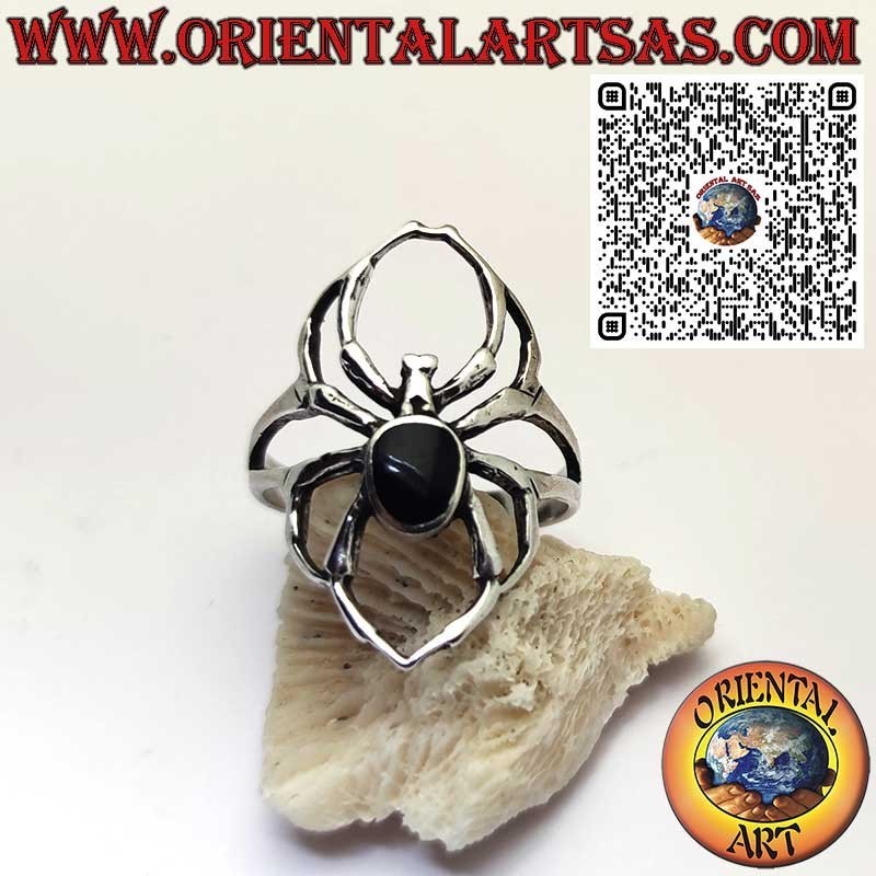 Silberring 925 mit Spinne und Ovalem Onyx – Symbol für Geheimnis und Schutz