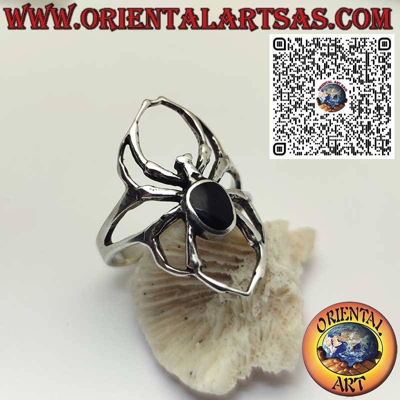 Sterling Silver Spider Ring with Oval Black Onyx – Symbol of Mystery and Protection