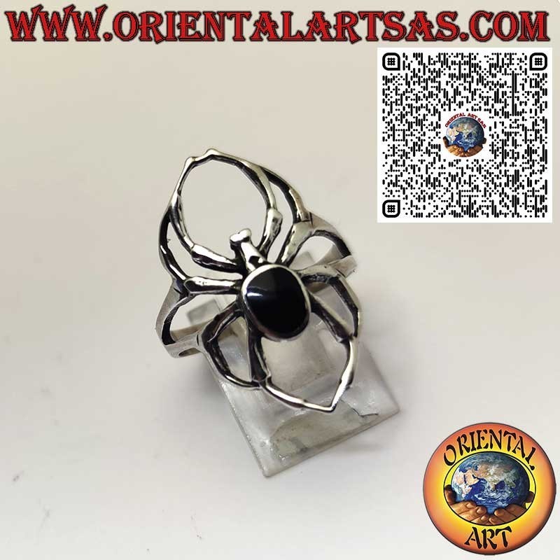 Anillo de Plata 925 Araña con Ónice Ovalado – Símbolo de Misterio y Protección