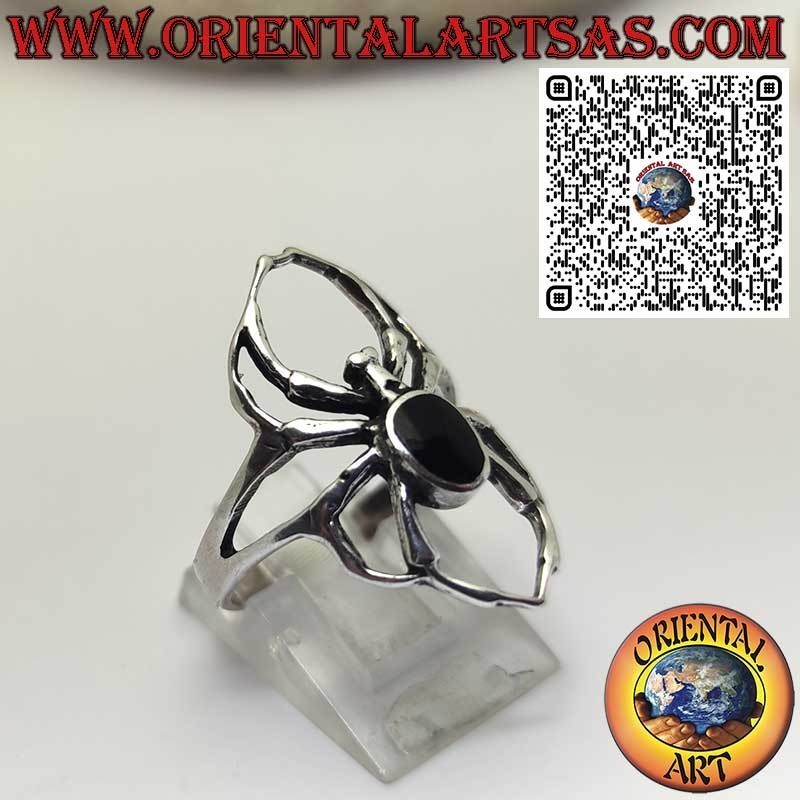 Sterling Silver Spider Ring with Oval Black Onyx – Symbol of Mystery and Protection