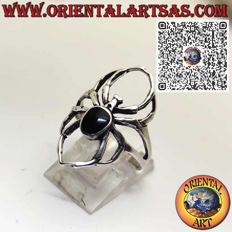 Bague en Argent 925 Araignée avec Onyx Ovale – Symbole de Mystère et de Protection
