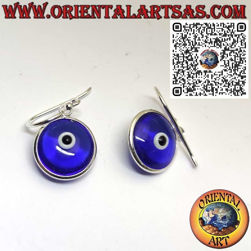 Sterling Silver Dangle Earrings with Blue Turkish Nazar Evil Eye