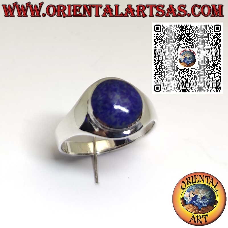 Anello in Argento 925 con Lapis Lazuli Naturale Afgano Tondo – Montatura Liscia
