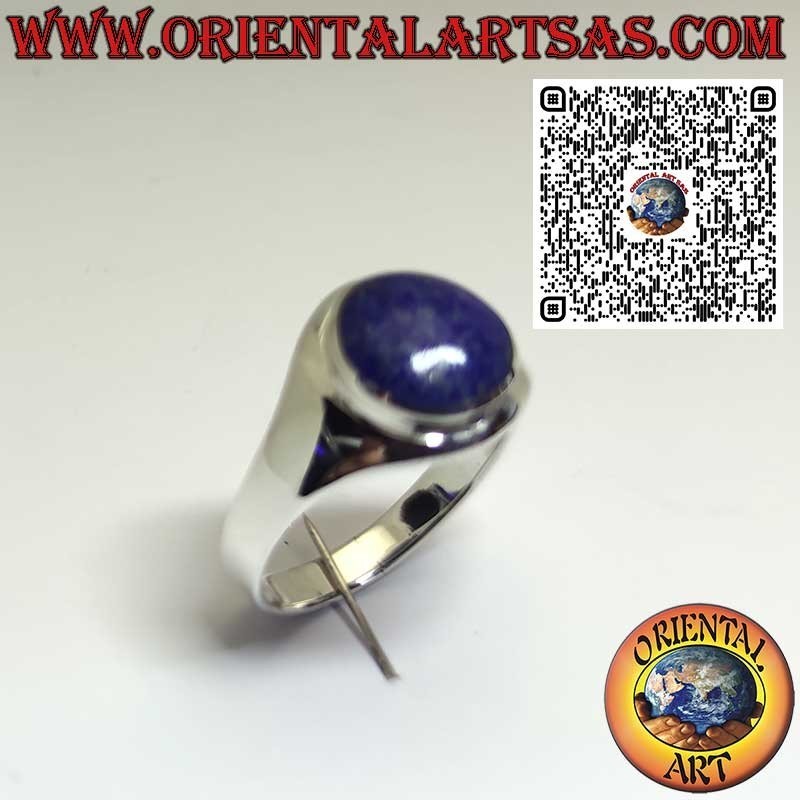 Sterling Silver 925 Ring with Natural Afghan Lapis Lazuli Round – Smooth Setting