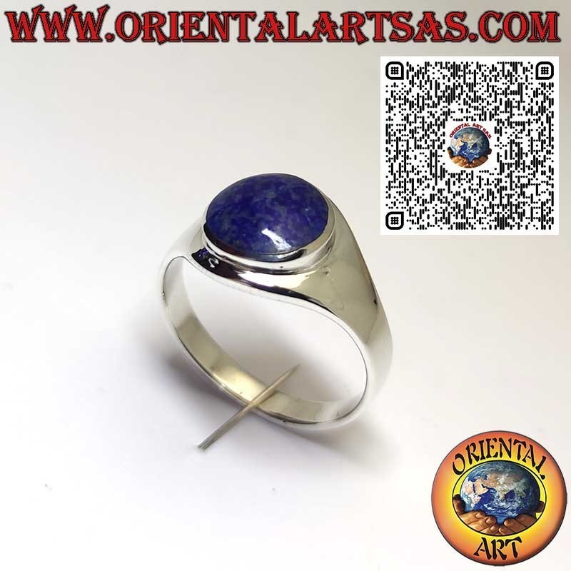 Anello in Argento 925 con Lapis Lazuli Naturale Afgano Tondo – Montatura Liscia