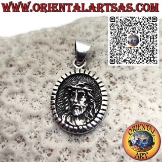 Pendentif médaille ovale en argent 925 avec visage de Jésus-Christ
