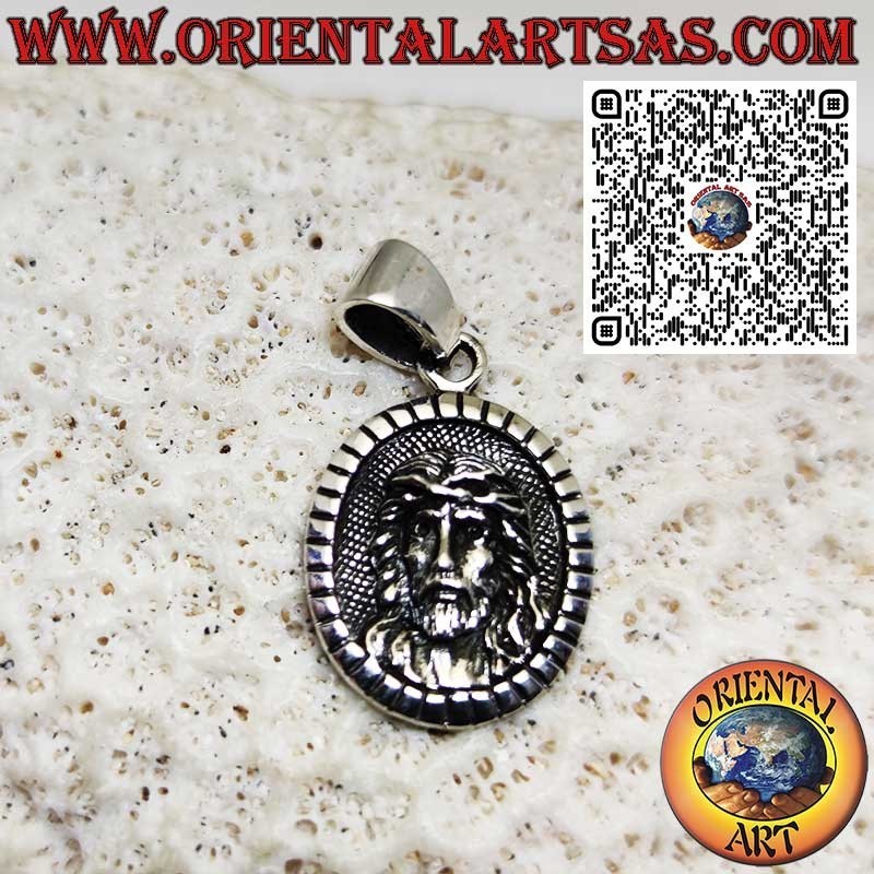 Pendentif médaille ovale en argent 925 avec visage de Jésus-Christ