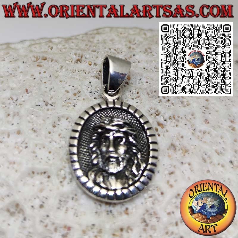 925 Silver Oval Medal Pendant with the Face of Jesus Christ