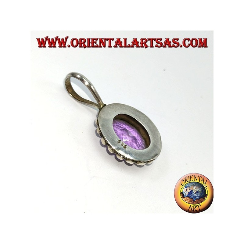 Pendentif en argent, améthyste naturelle ovale avec bordure de boule