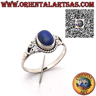 Timeless elegance: Sterling Silver 925 Ring with Natural Oval Lapis Lazuli and Braided Frame.