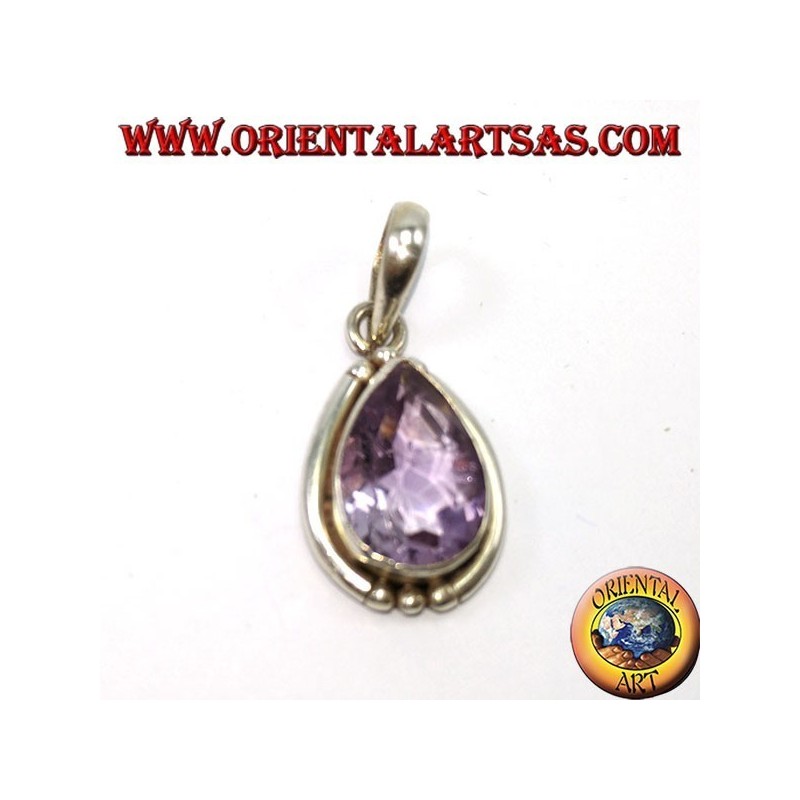 Colgante de gota de plata con amatista natural