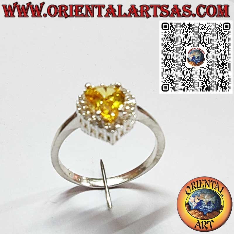 Anillo de Plata 925 con Cuarzo Citrino en Gota y Contorno de Circonitas