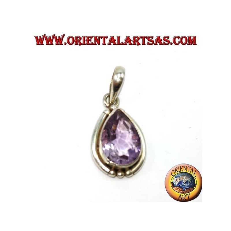 Silver pendant with natural drop amethyst