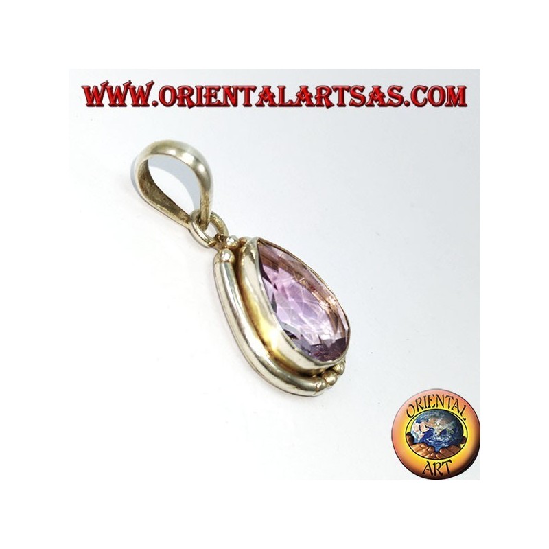 Colgante de gota de plata con amatista natural