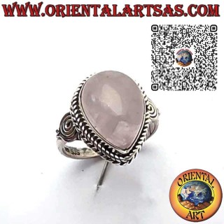925er Silberring mit Rosenquarz in Tropfenform. Symbol für Liebe und Harmonie.