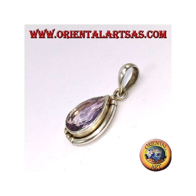 Pendentif en argent avec goutte naturelle améthyste