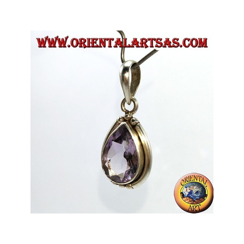Colgante de gota de plata con amatista natural