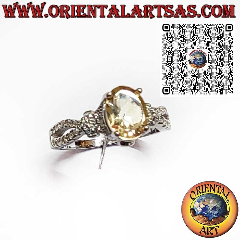 Bague en Argent 925 avec Topaze Jaune Ovale et Zircons Latéraux