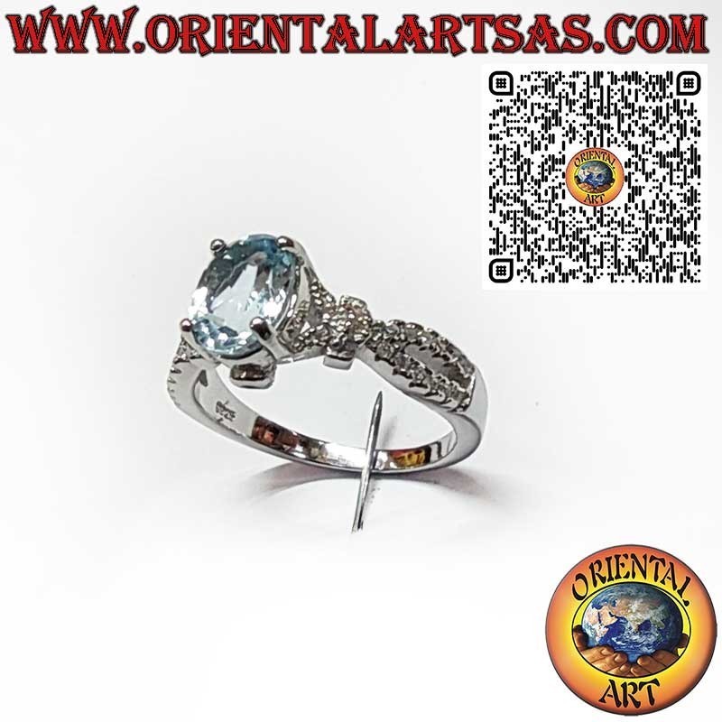 925 Sterling Silver Ring with Oval Blue Topaz and Side Zircons