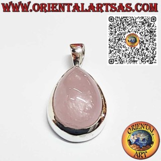 Pendentif en argent 925 avec quartz rose naturel en goutte – élégance et amour.