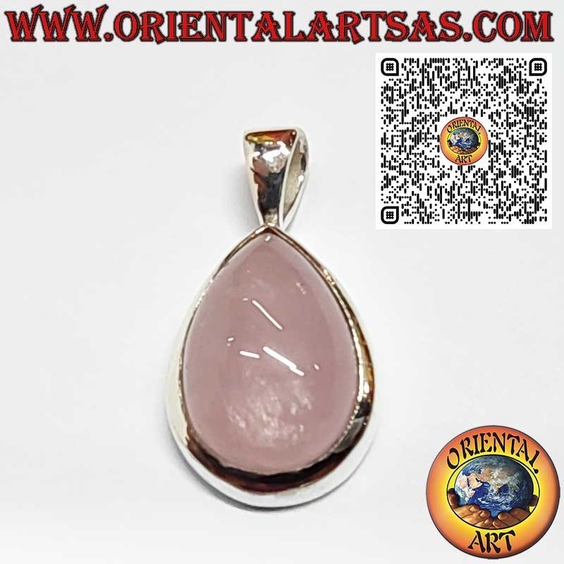 Colgante de Plata 925 con Cuarzo Rosa Natural en Forma de Gota