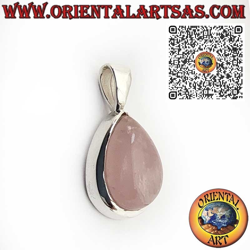 Ciondolo in Argento 925 con Quarzo Rosa Naturale a Goccia