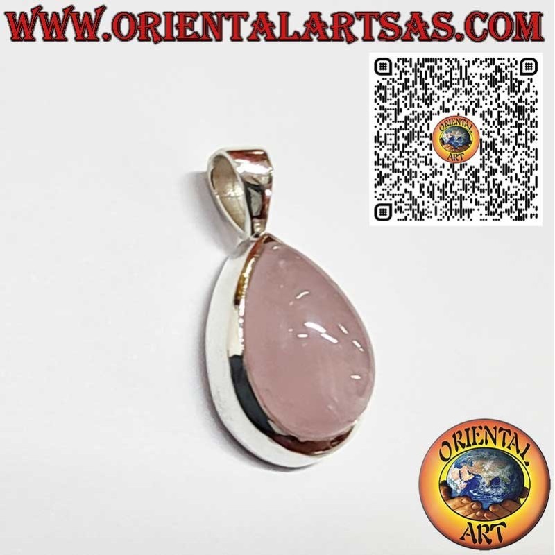 Ciondolo in Argento 925 con Quarzo Rosa Naturale a Goccia