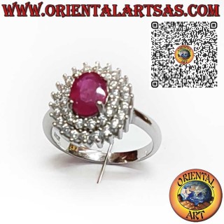 Anillo de Plata 925 con Rubí Natural Ovalado y Circonitas – Elegancia y pasión.