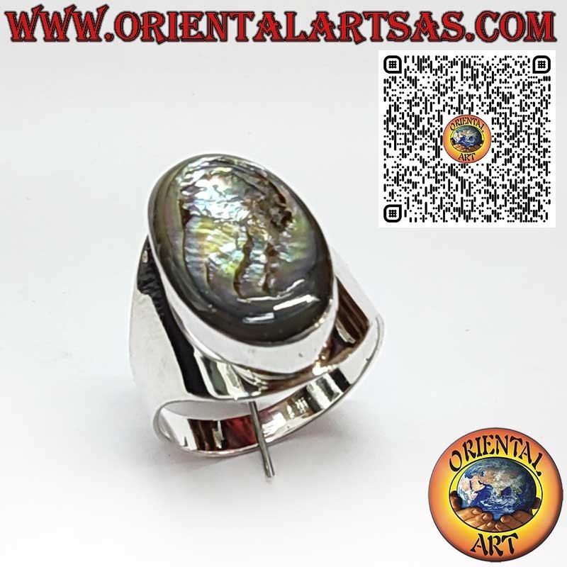 Anillo de Plata 925 Banda Ancha con Abalone Paua Shell Oval
