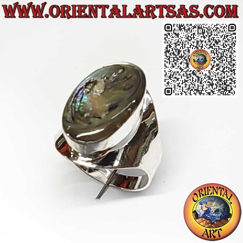 Anillo de Plata 925 Banda Ancha con Abalone Paua Shell Oval