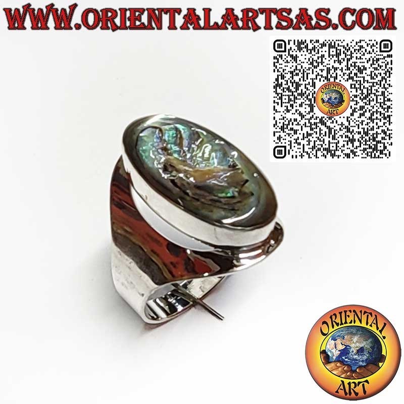 Anillo de Plata 925 Banda Ancha con Abalone Paua Shell Oval