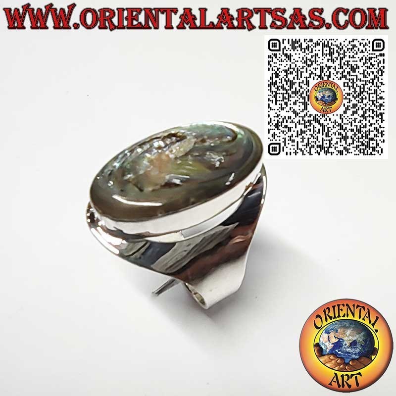 Anillo de Plata 925 Banda Ancha con Abalone Paua Shell Oval