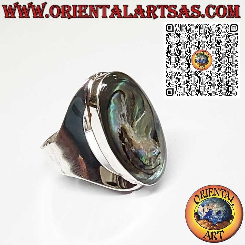 Bague Large en Argent 925 avec Abalone Paua Shell Ovale