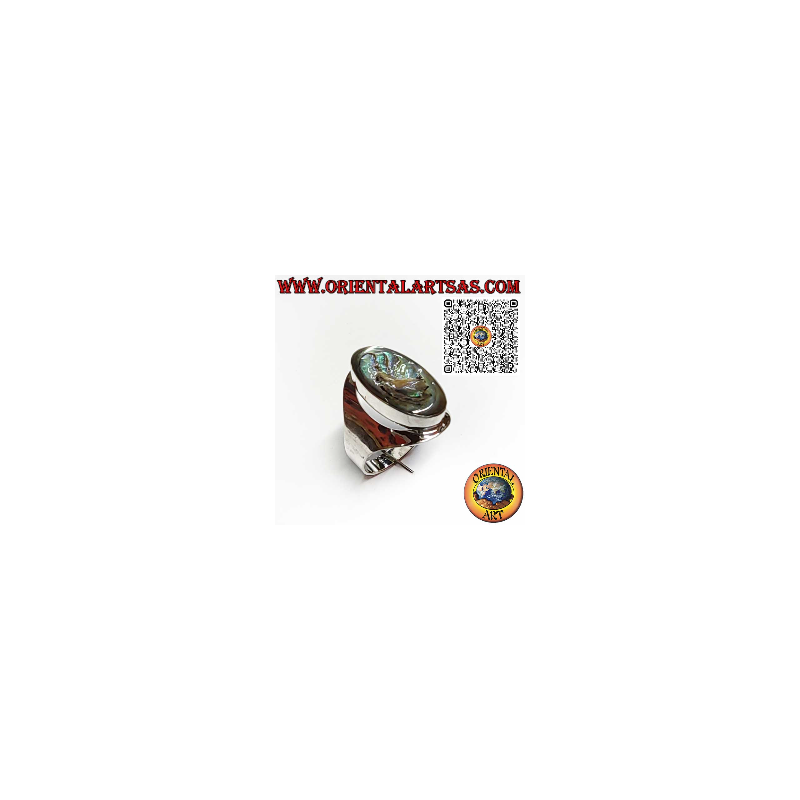 925 Sterling Silver Wide Band Ring with Oval Abalone Paua Shell