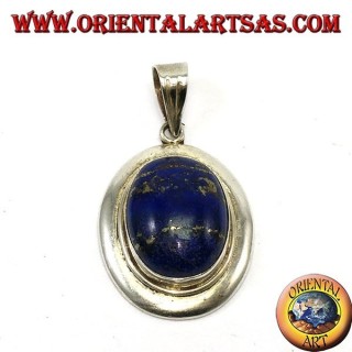 Colgante de plata con encaje lapis natural oval en el borde superior