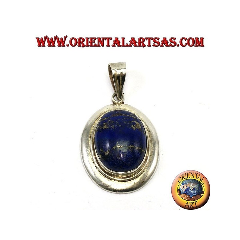 Colgante de plata con encaje lapis natural oval en borde liso