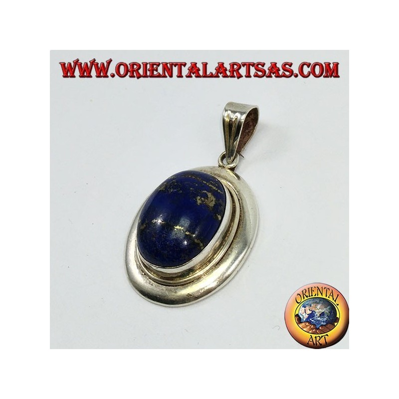 Colgante de plata con encaje lapis natural oval en el borde superior